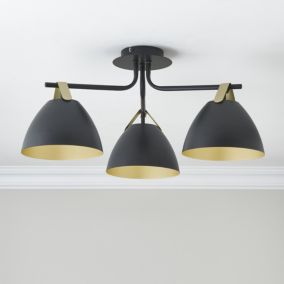 Koby Retro Matt Steel Black 3 Lamp LED Ceiling light