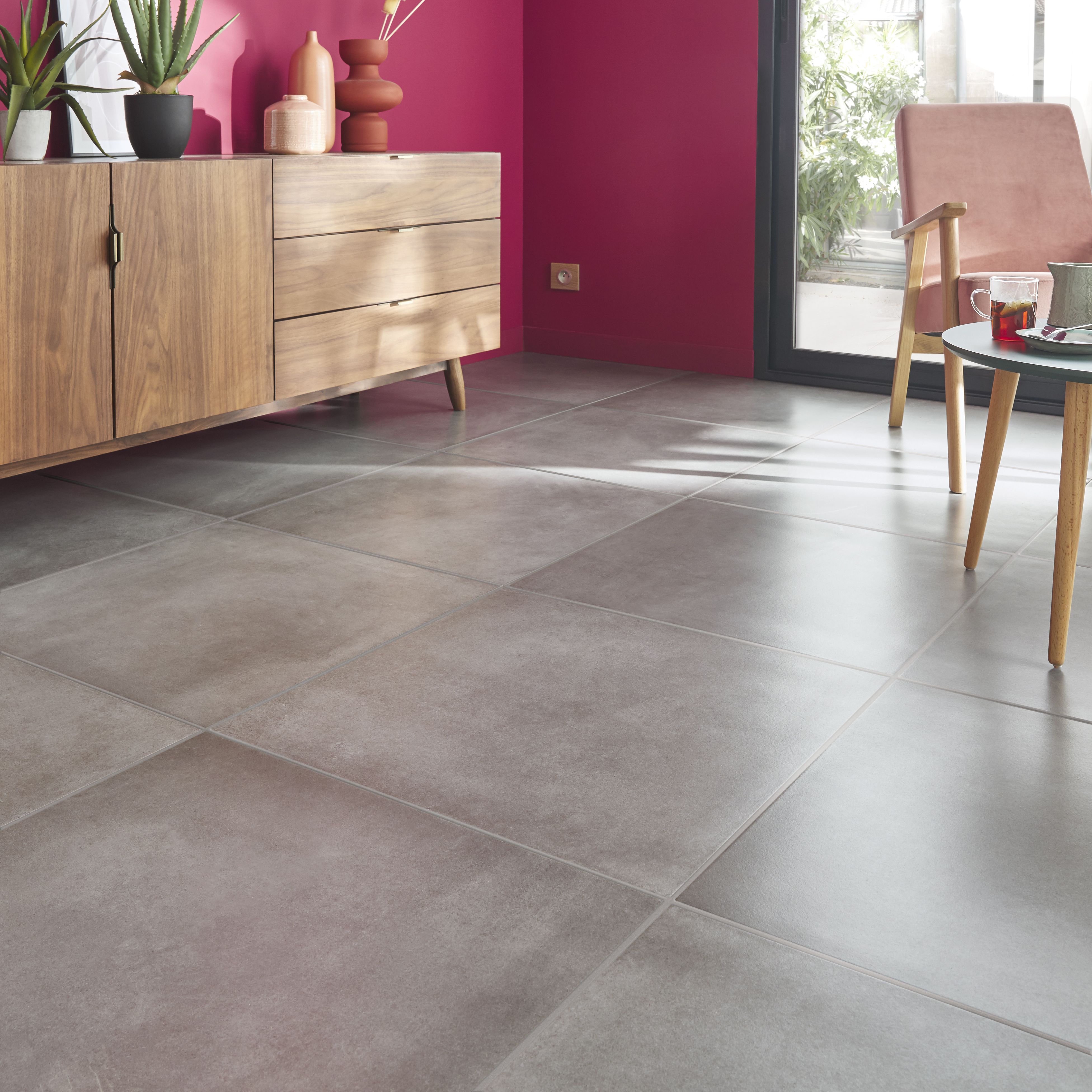 Konkrete Anthracite Matt Concrete effect Porcelain Indoor Wall & floor tile, Pack of 4, (L)616mm (W)616mm