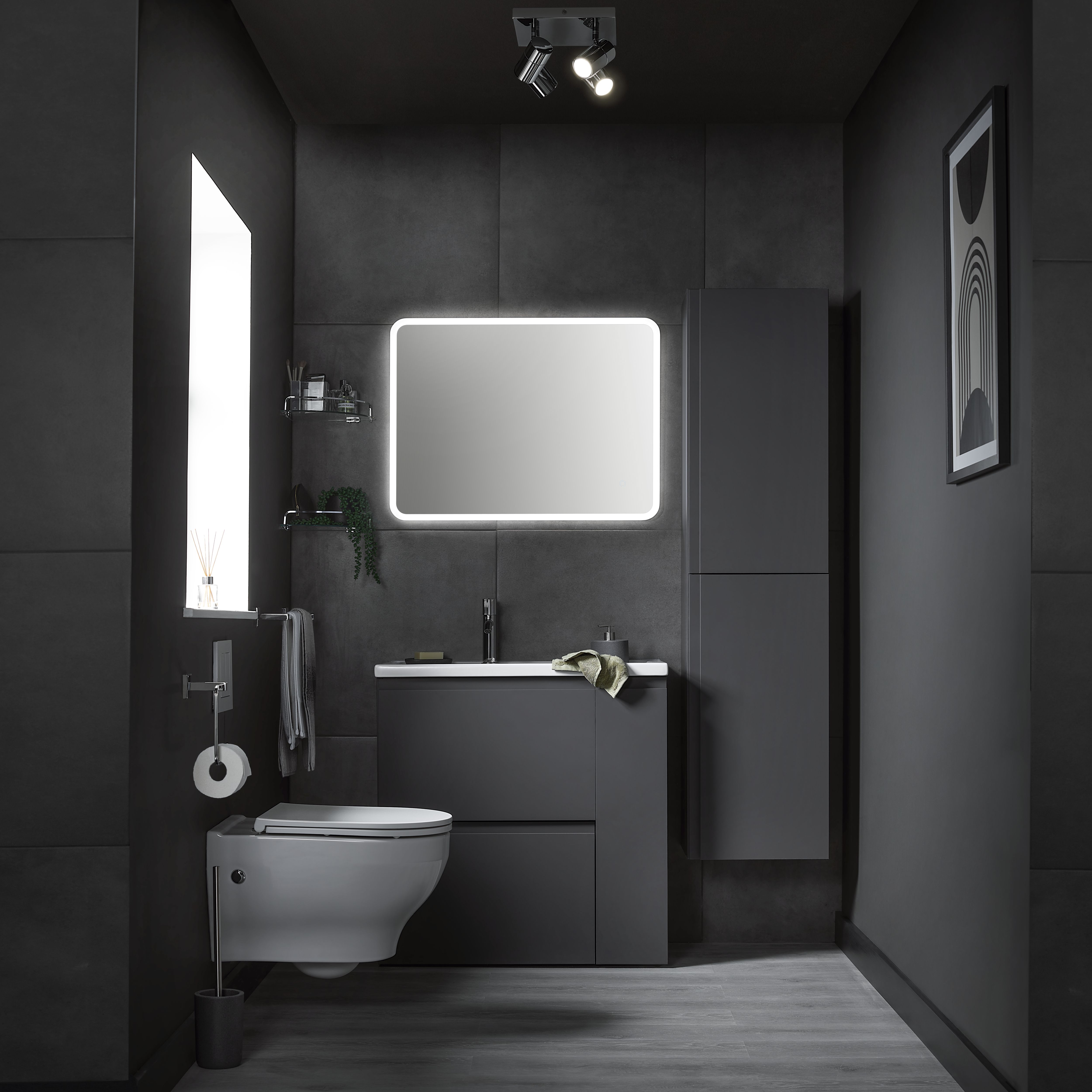 Konkrete Anthracite Matt Concrete effect Porcelain Indoor Wall & floor tile, Pack of 4, (L)616mm (W)616mm