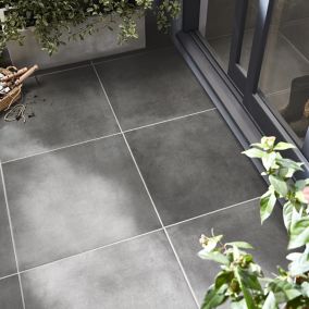 Konkrete Anthracite Matt Concrete effect Porcelain Outdoor Wall & floor Tile, Pack of 3, (L)610mm (W)610mm