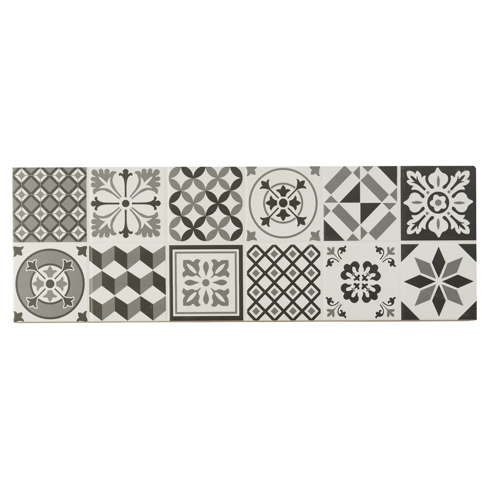 Konkrete Black & white Matt 3D decor Concrete effect Embossed Ceramic Indoor Wall Tile, Pack of 8, (L)600mm (W)200mm