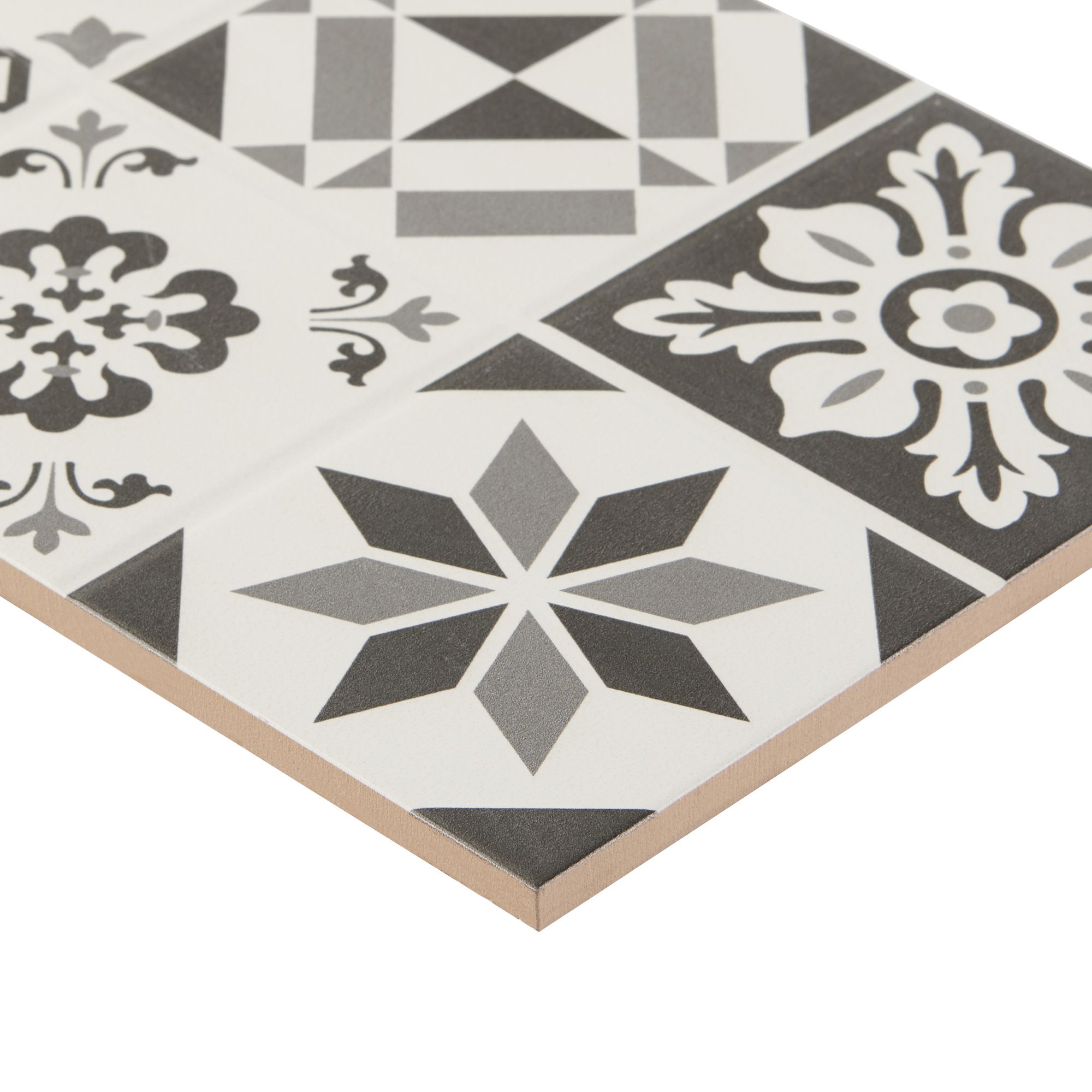 Konkrete Black & white Matt 3D decor Concrete effect Embossed Ceramic Indoor Wall Tile, Pack of 8, (L)600mm (W)200mm