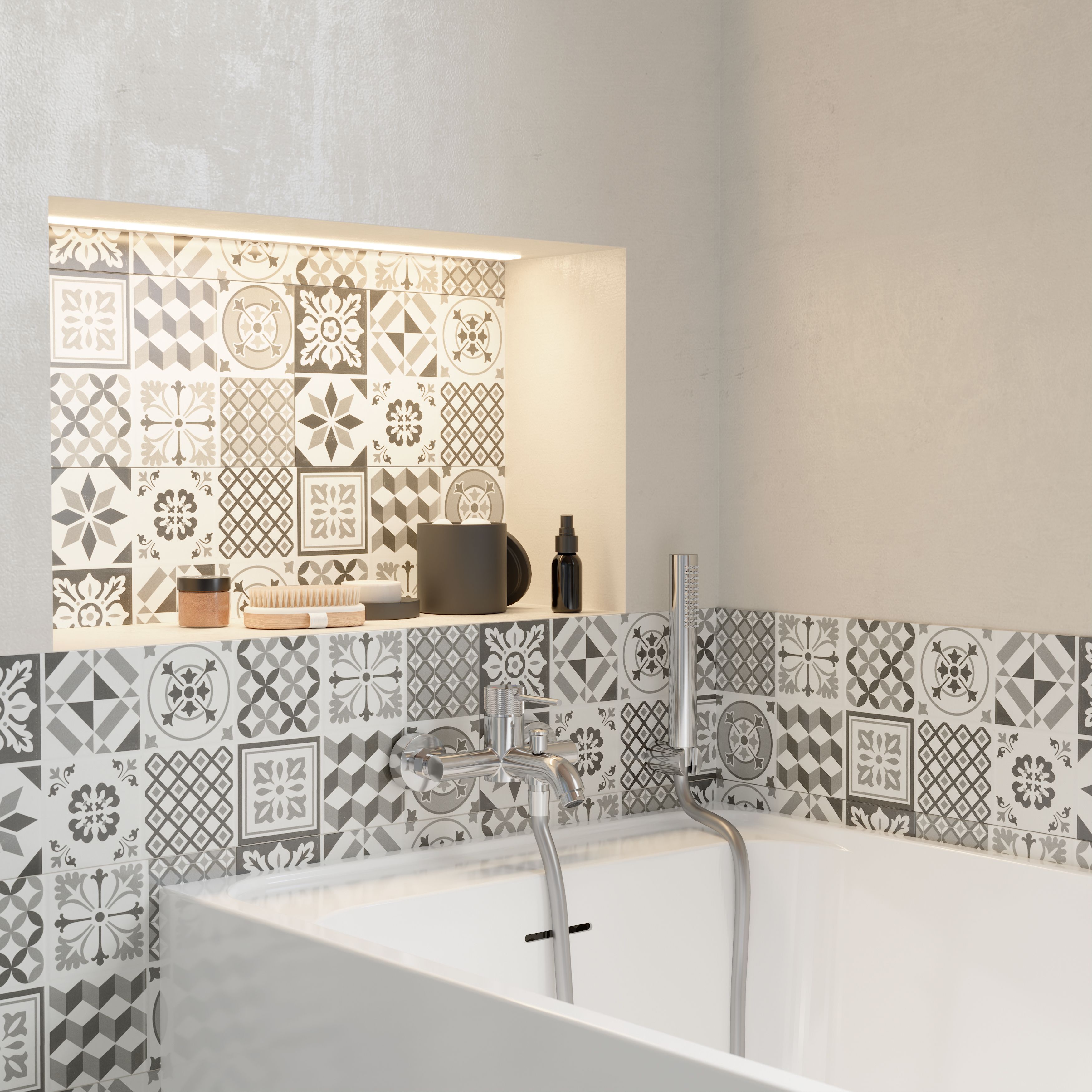 Konkrete Black & white Matt Concrete effect Ceramic Indoor Wall Tile, Pack of 12, (L)600mm (W)200mm