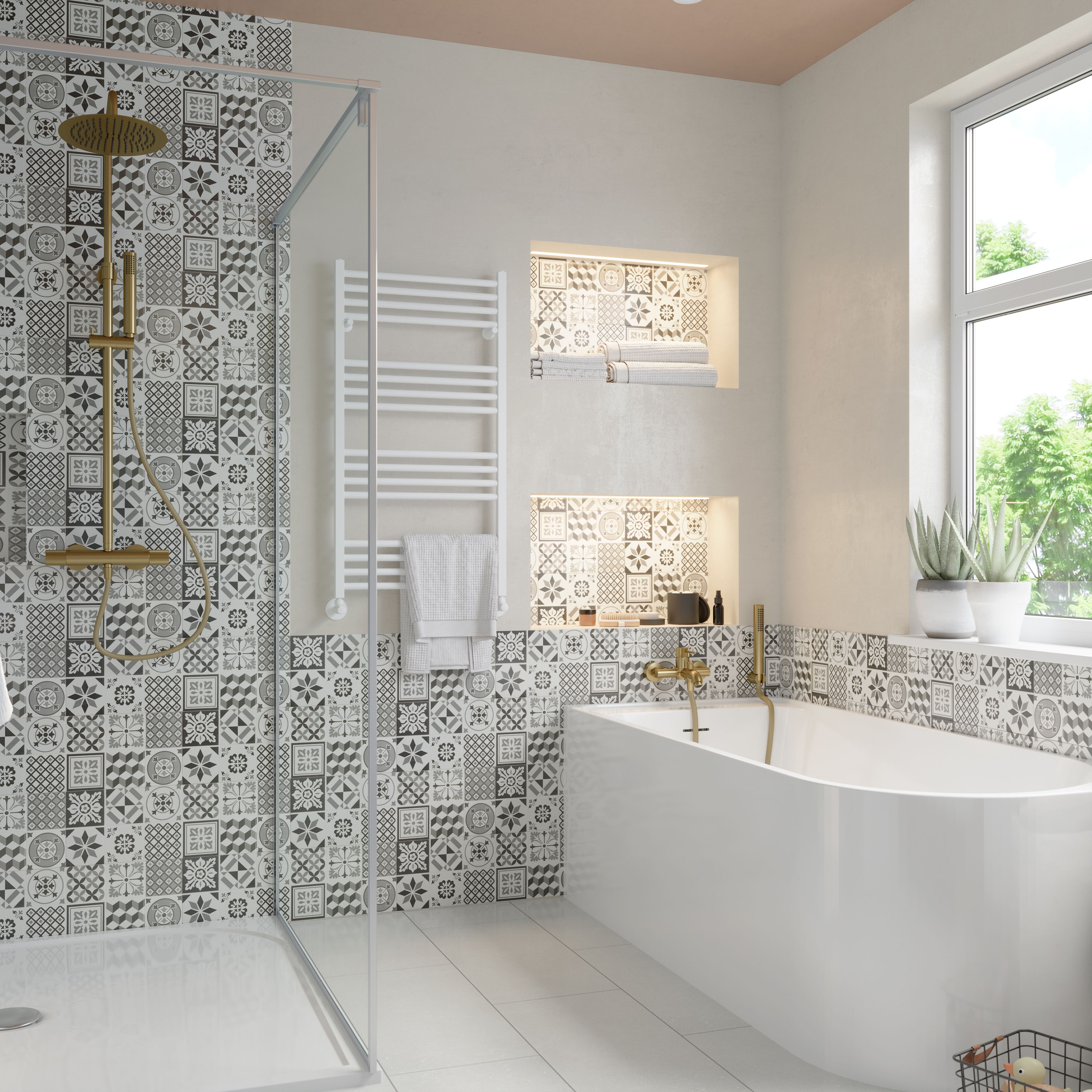Konkrete Black & white Matt Concrete effect Ceramic Indoor Wall Tile, Pack of 12, (L)600mm (W)200mm