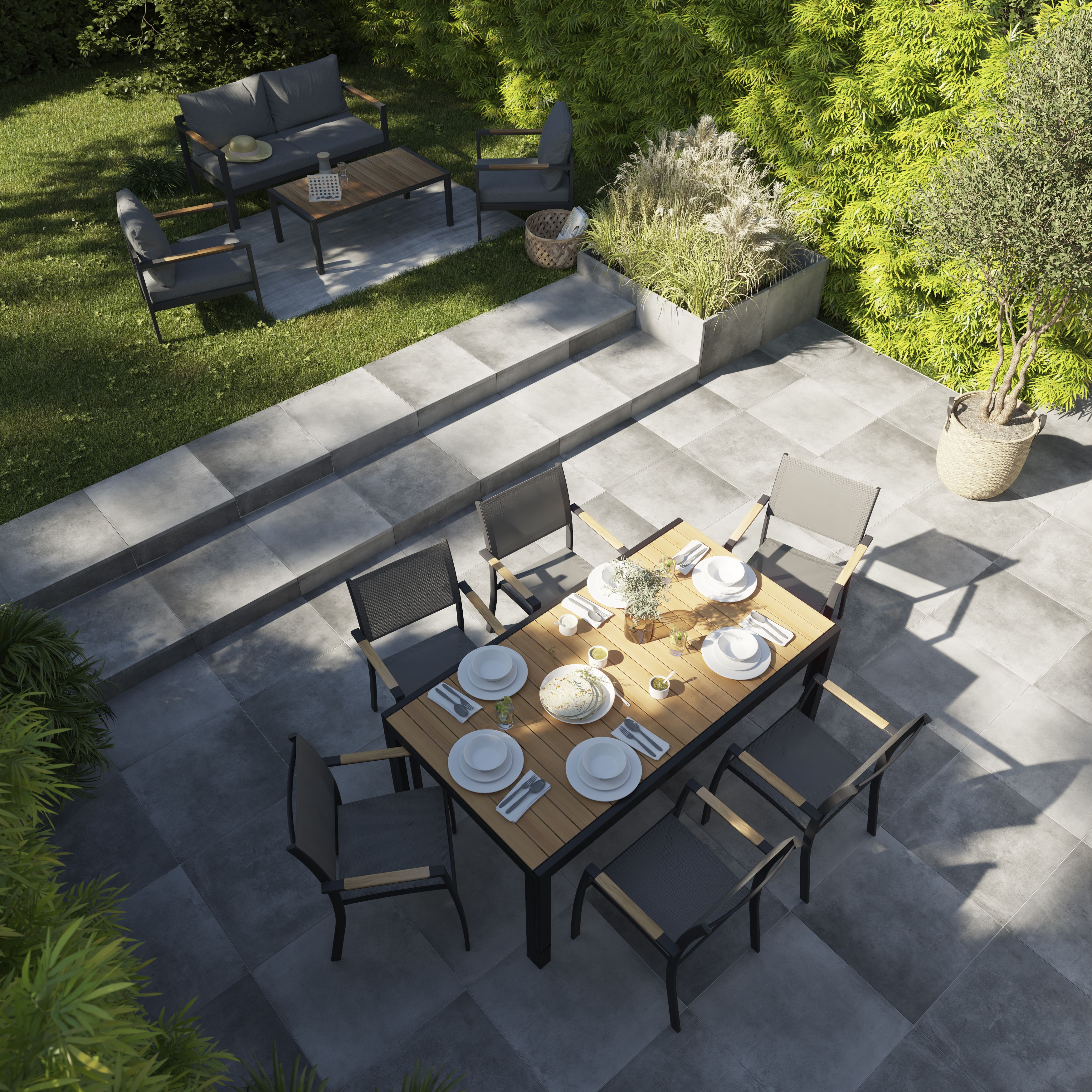 Konkrete Grey Matt Concrete effect Porcelain Outdoor Wall & floor Tile, Pack of 3, (L)610mm (W)610mm