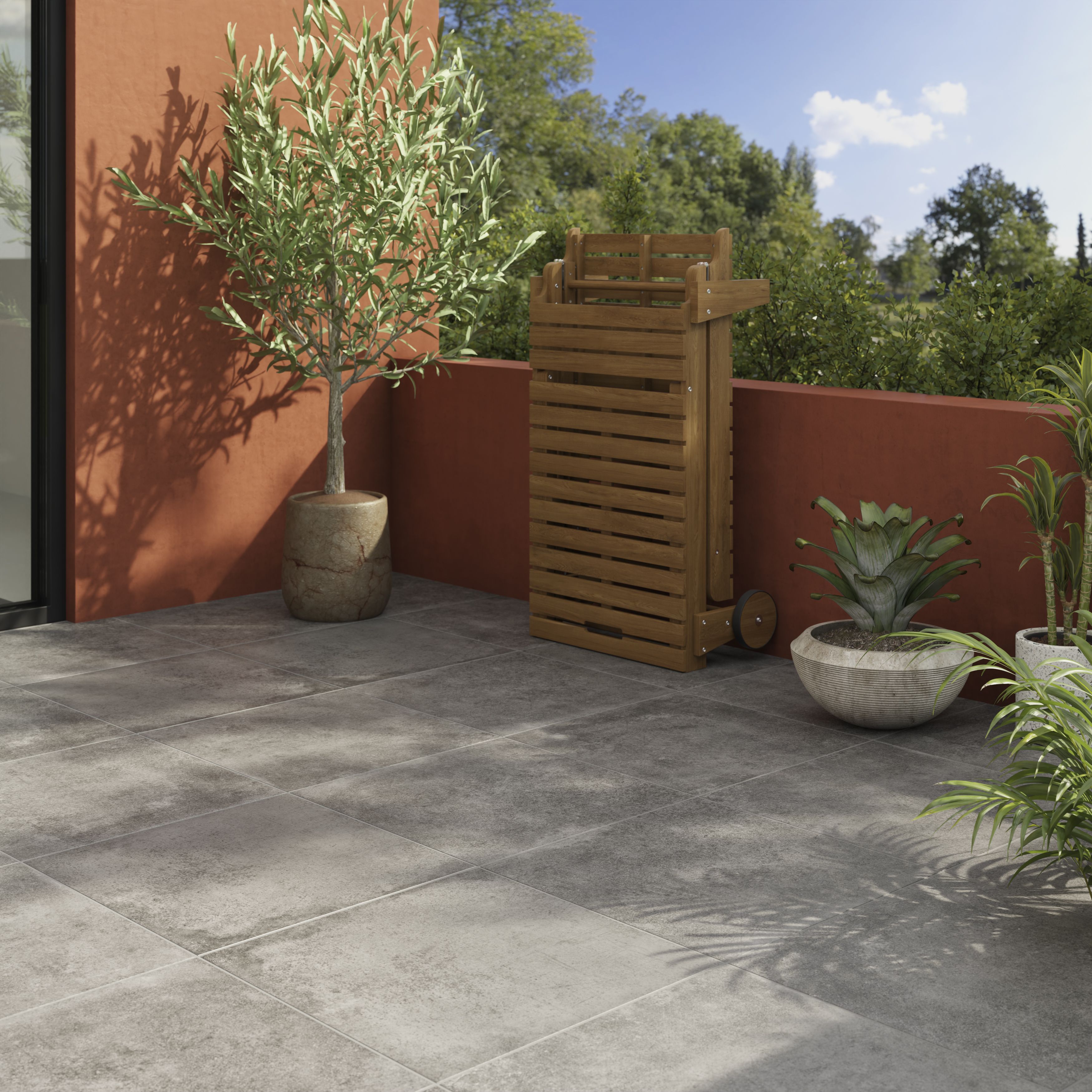 Konkrete Grey Matt Concrete effect Porcelain Outdoor Wall & floor Tile, Pack of 3, (L)610mm (W)610mm