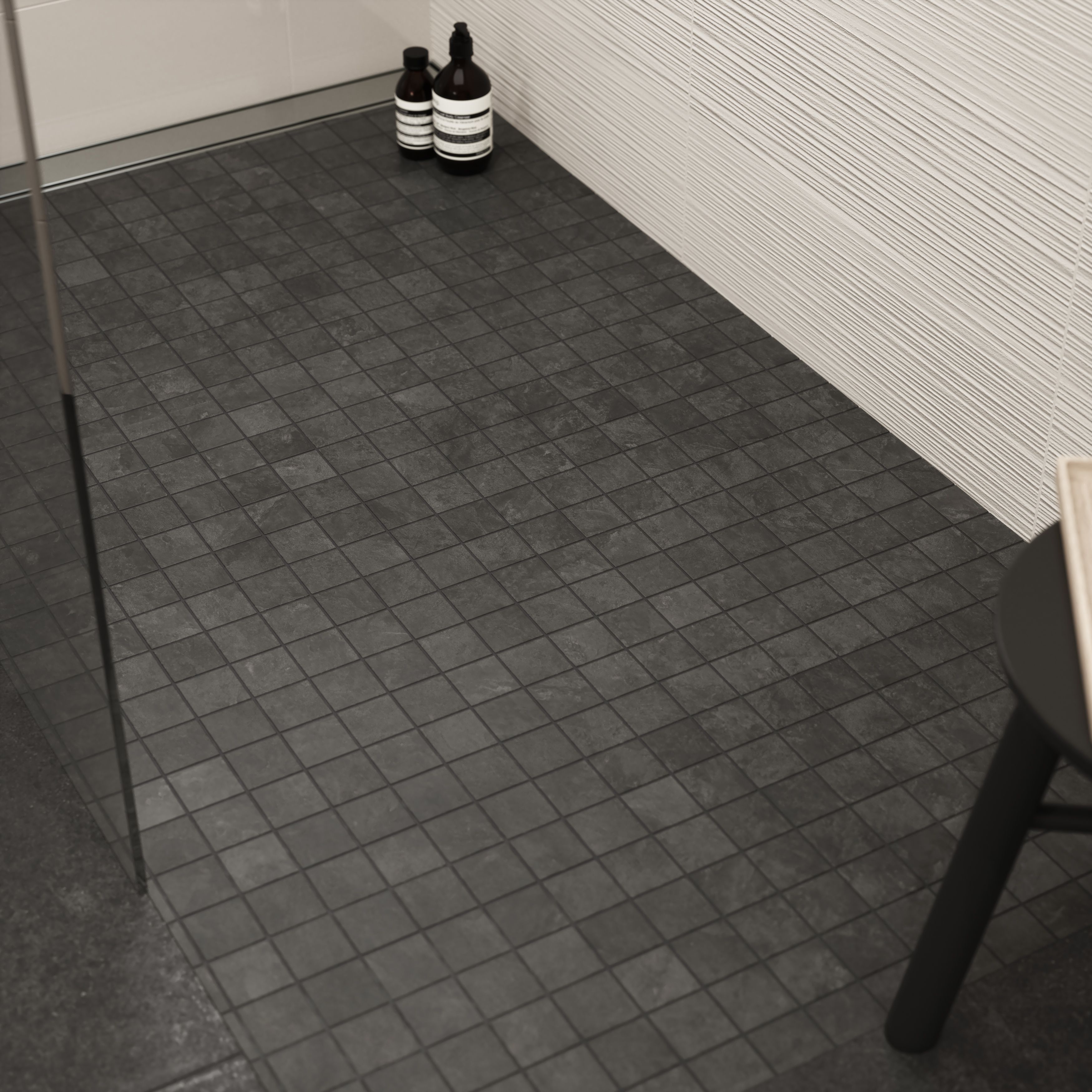 Kontainer Anthracite Matt Concrete effect Porcelain 5x5 Mosaic tile sheet, (L)305mm (W)305mm