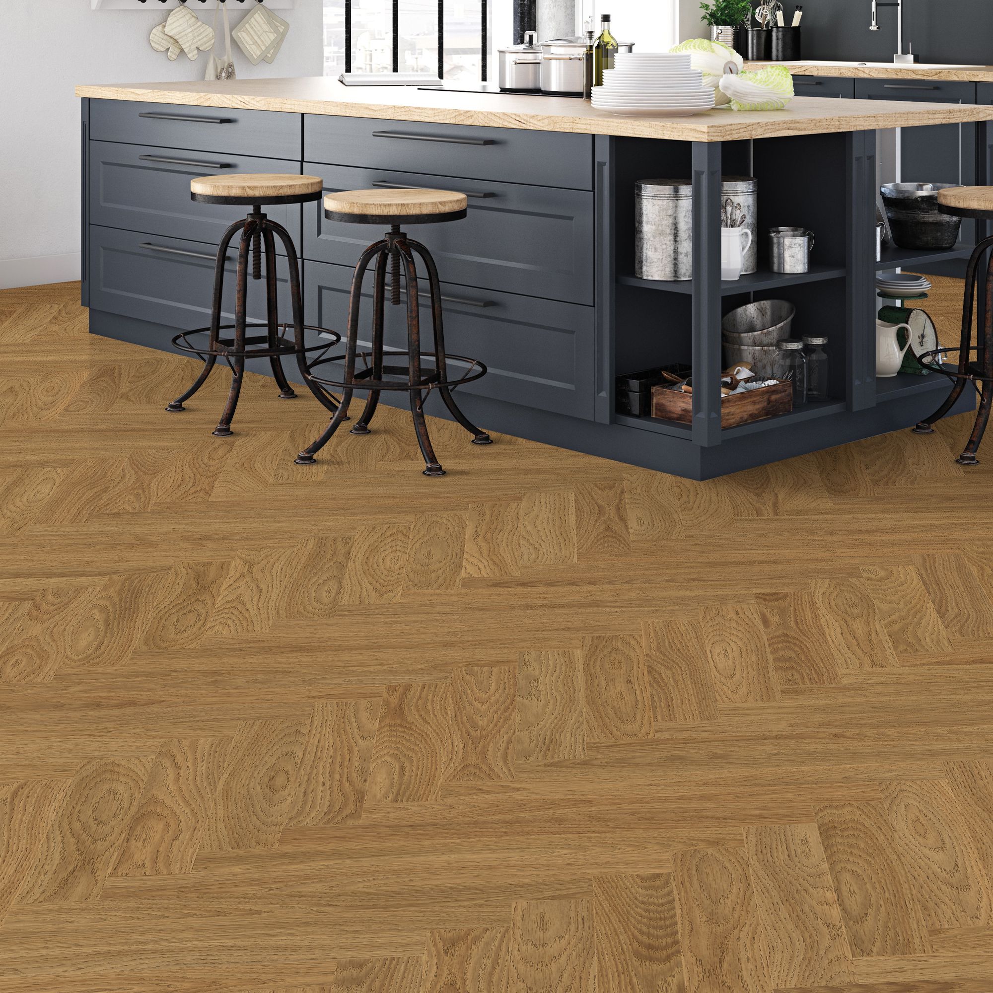 Kraus Weaveley Herringbone Light Oak Natural Light oak effect Embossed ...