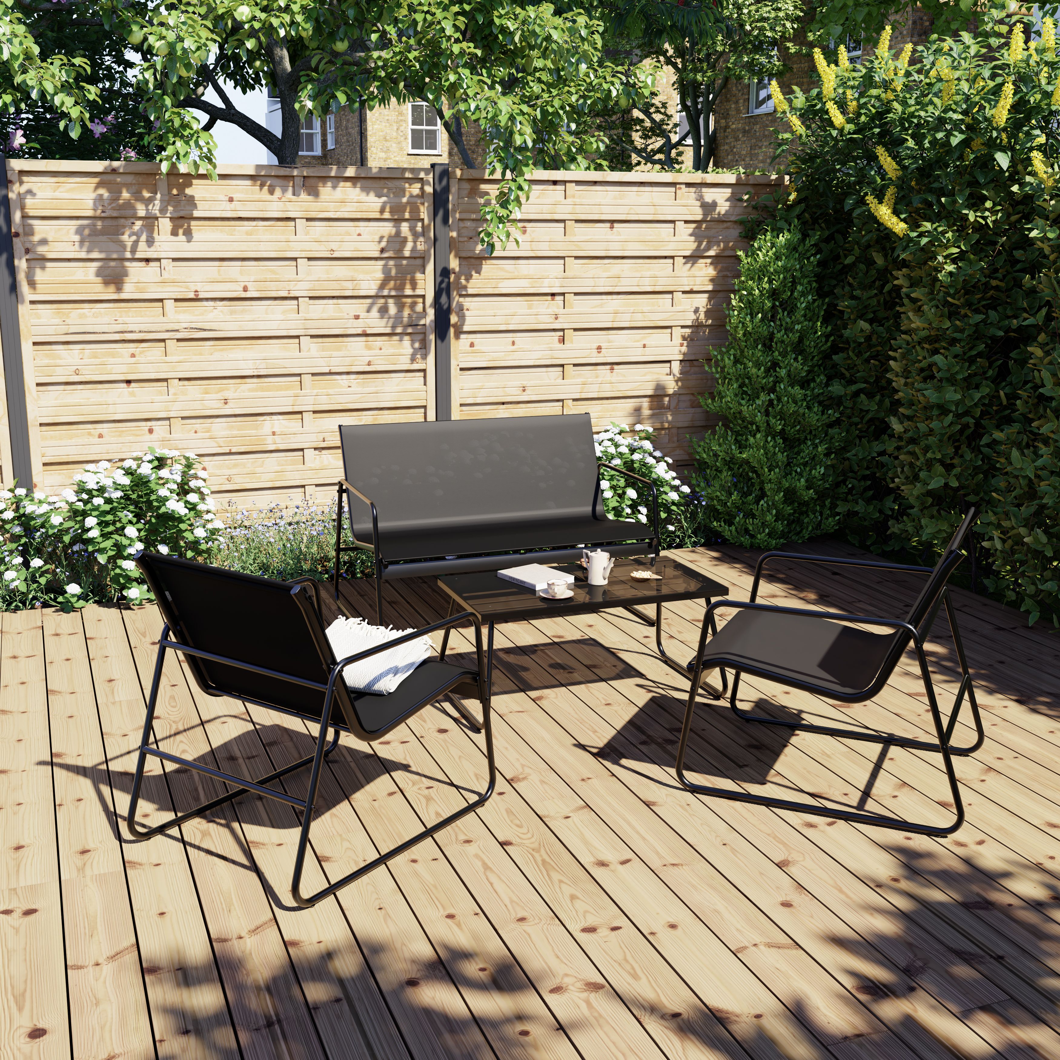 Krista Matt Black Metal 4 Seater Coffee set