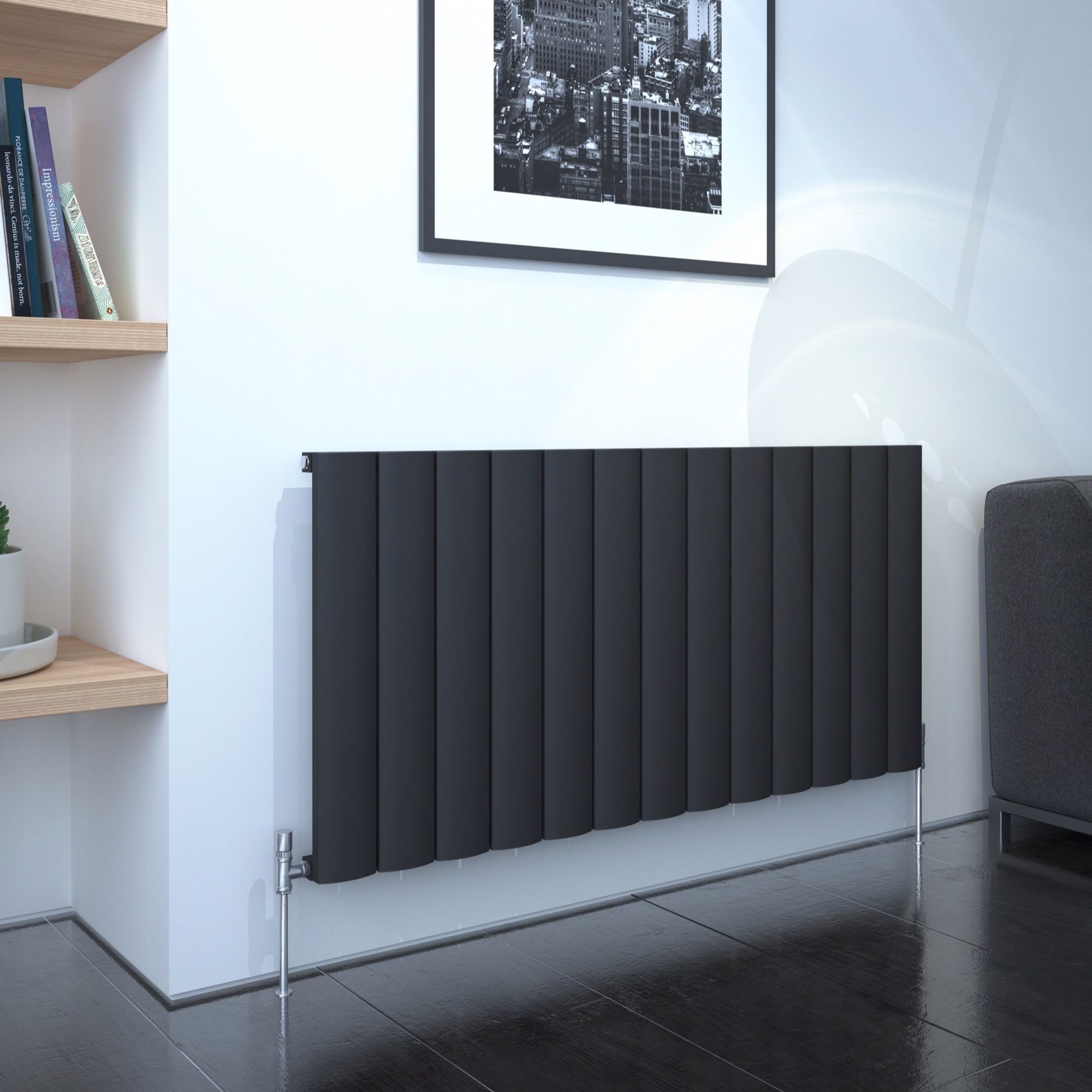 Kudox AluLite Black Horizontal Designer Radiator, (W)1230mm x (H)600mm