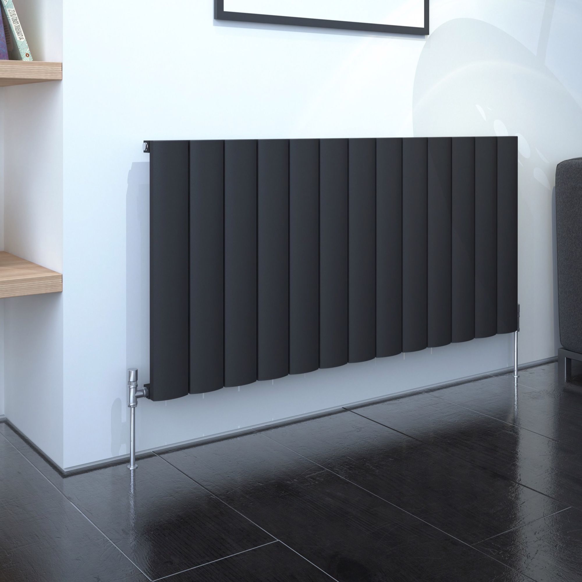 Kudox AluLite Black Horizontal Designer Radiator, (W)1230mm x (H)600mm