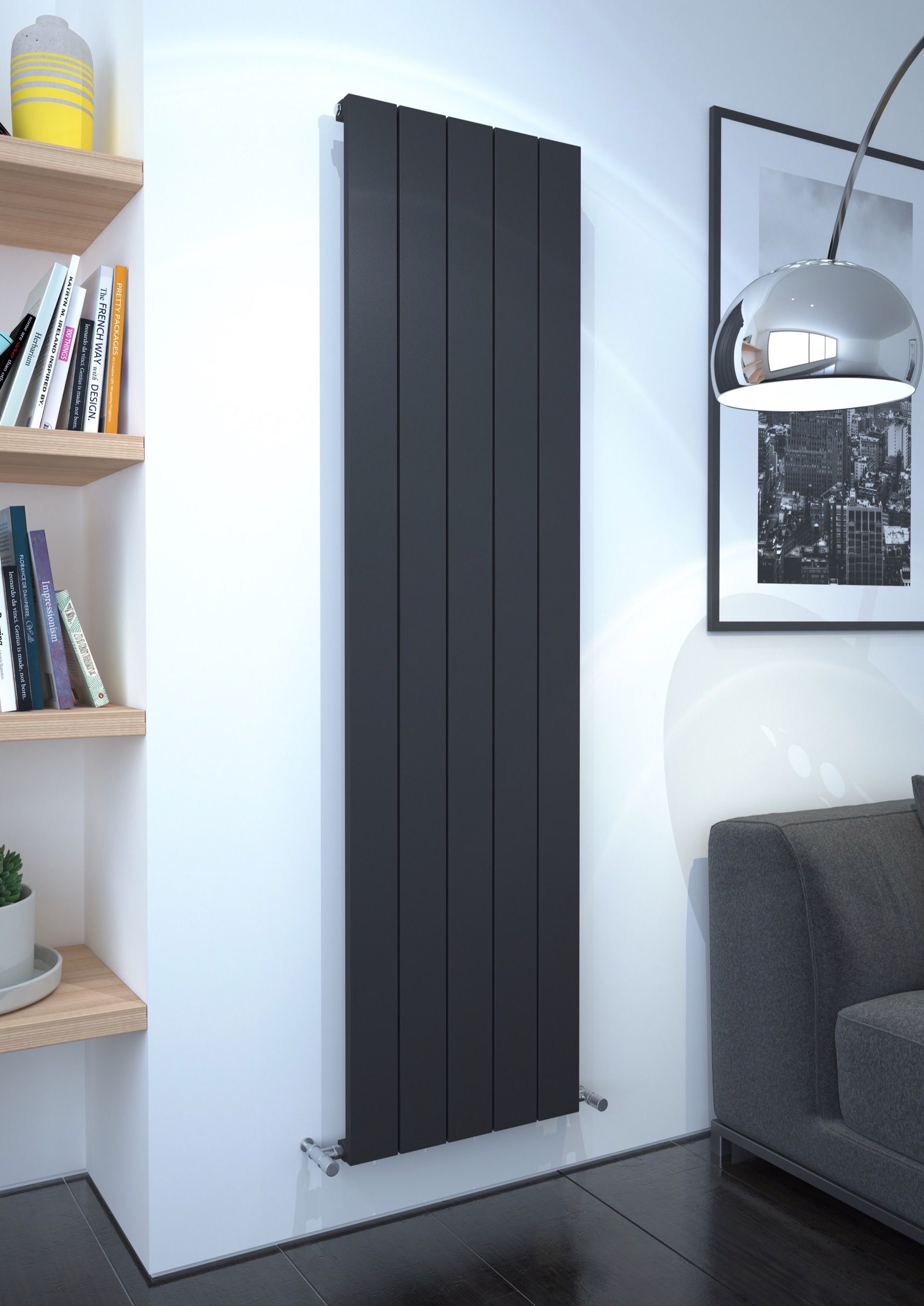 Kudox AluLite Black Vertical Designer Radiator, (W)470mm x (H)1800mm