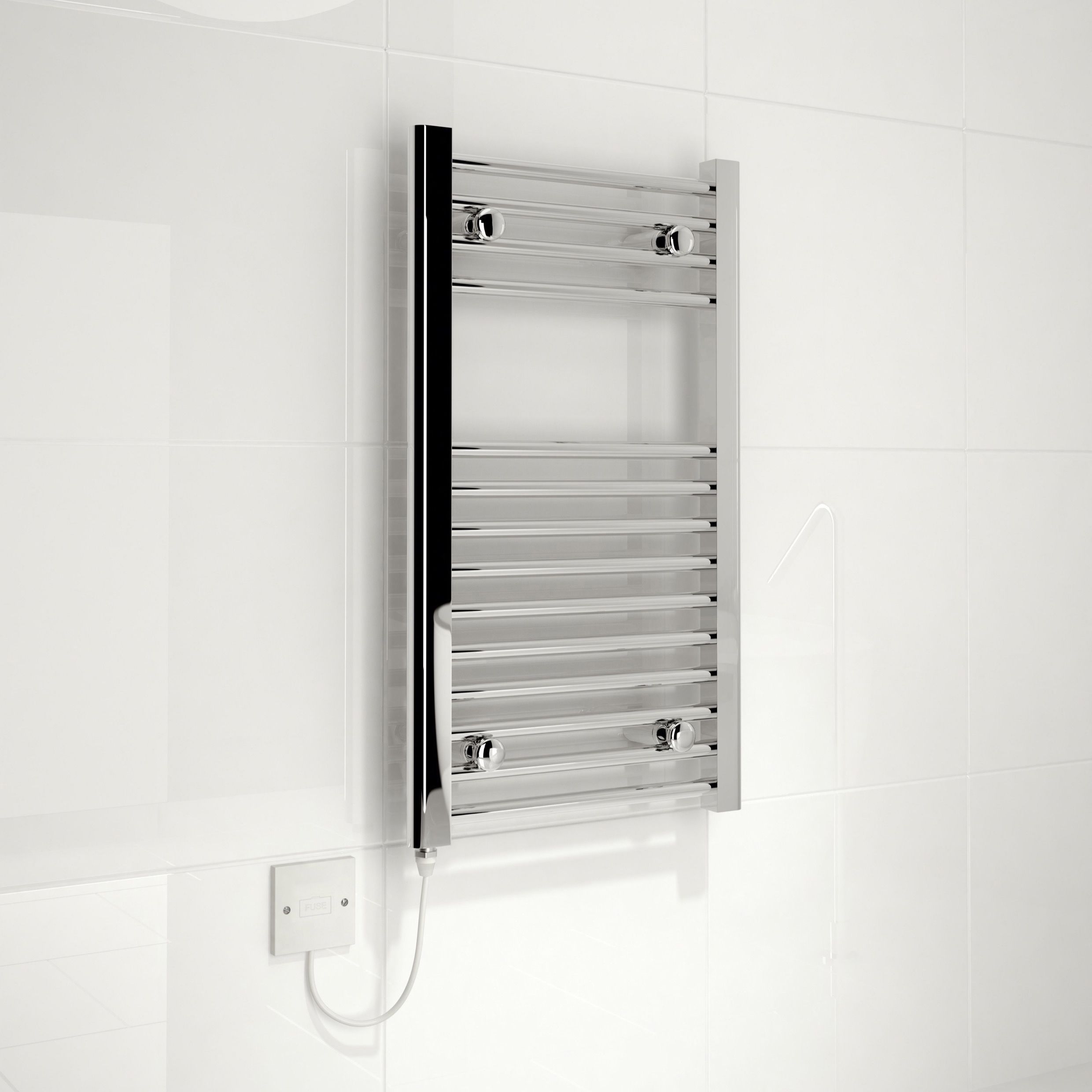 Kudox Silver Chrome effect Electric Towel warmer (W)400mm x (H)700mm