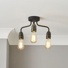 KYAT Matt Black & bronze 3 Lamp Ceiling light