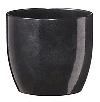 Laleh Brushed Black Ceramic Mottled Plant pot (Dia)13.1cm