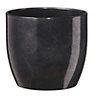 Laleh Brushed Black Ceramic Mottled Plant pot (Dia)35.7cm