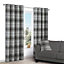 Lamego Grey Check Lined Eyelet Curtains (W)117cm (L)137cm, Pair