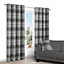 Lamego Grey Check Lined Eyelet Curtains (W)167cm (L)183cm, Pair