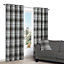Lamego Grey Check Lined Eyelet Curtains (W)167cm (L)228cm, Pair