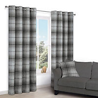 Lamego Grey Check Lined Eyelet Curtains (W)228cm (L)228cm, Pair