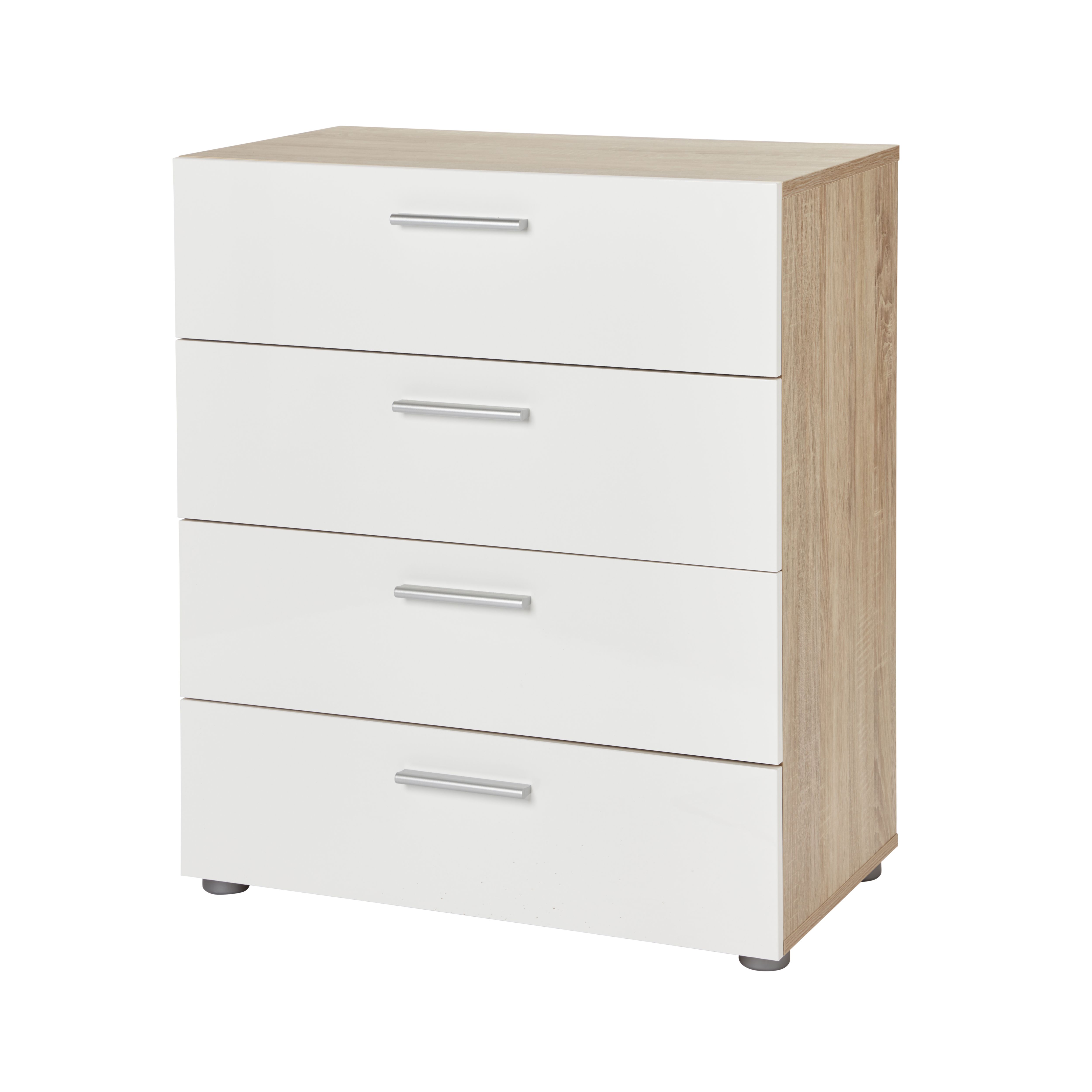 Lamego Matt & high gloss white oak effect 4 Drawer Chest of drawers (H)681mm (W)802mm (D)402.5mm