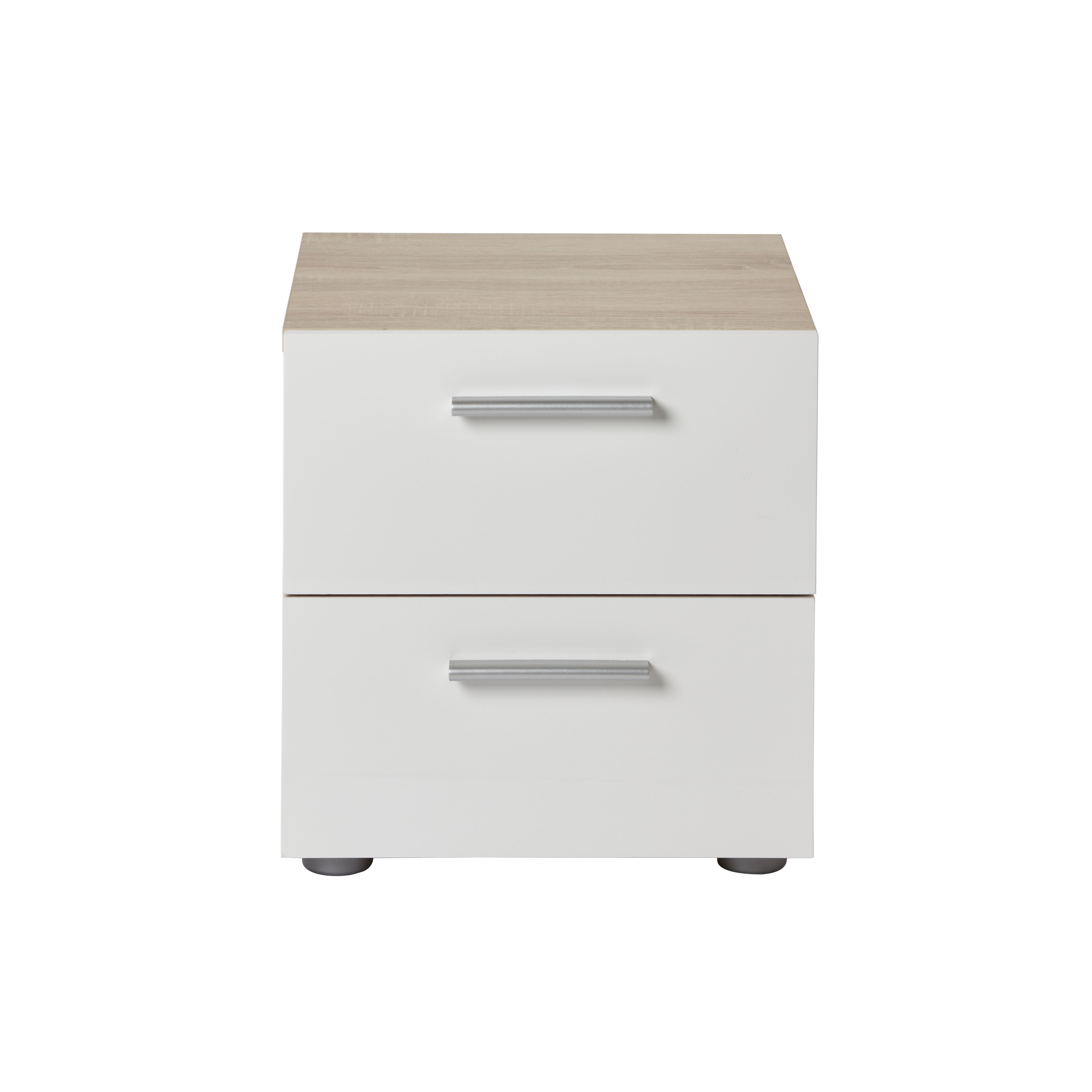 Lamego Matt white oak effect 2 Drawer Bedside table (H)423mm (W)400mm (D)402.5mm