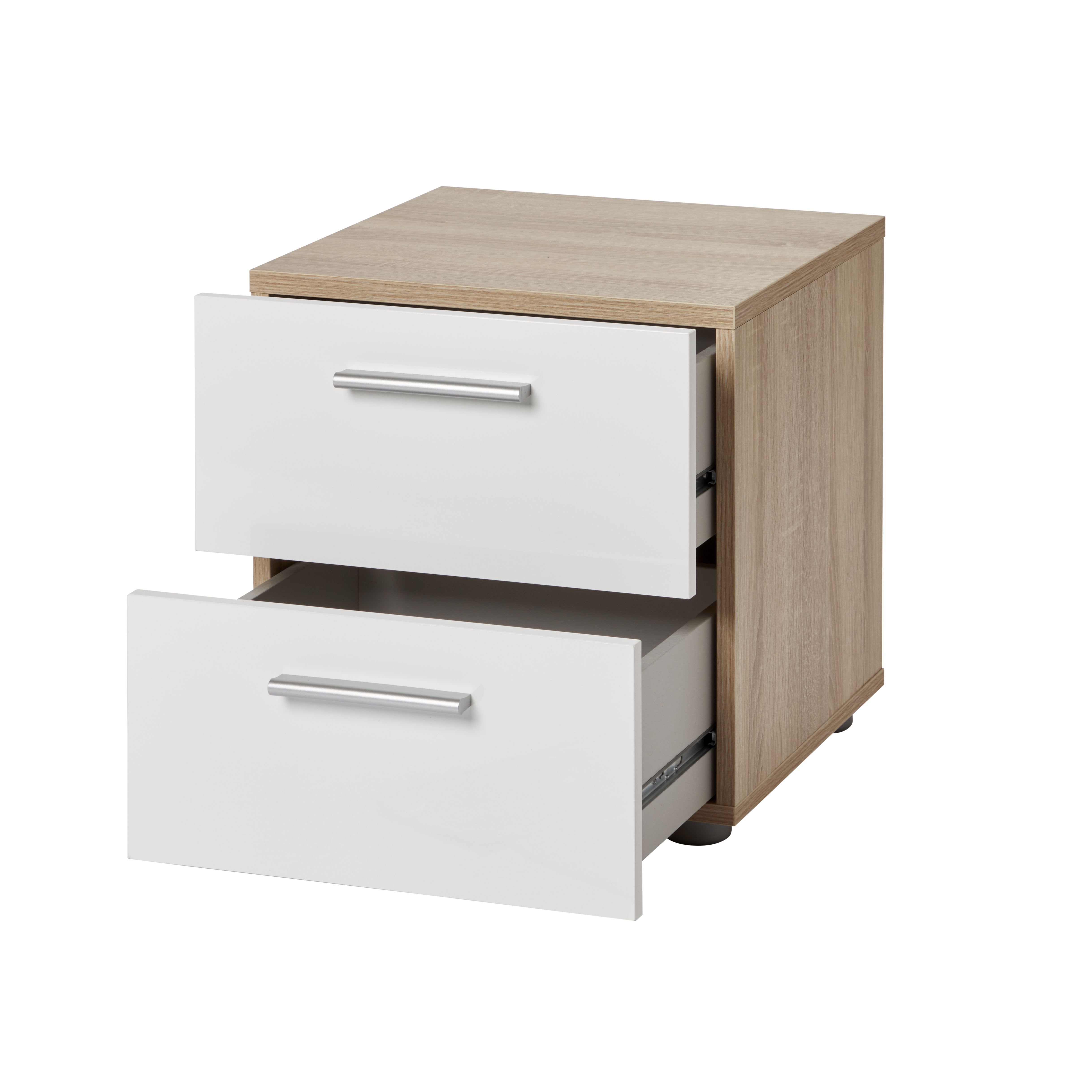 Lamego Matt white oak effect 2 Drawer Bedside table (H)423mm (W)400mm (D)402.5mm