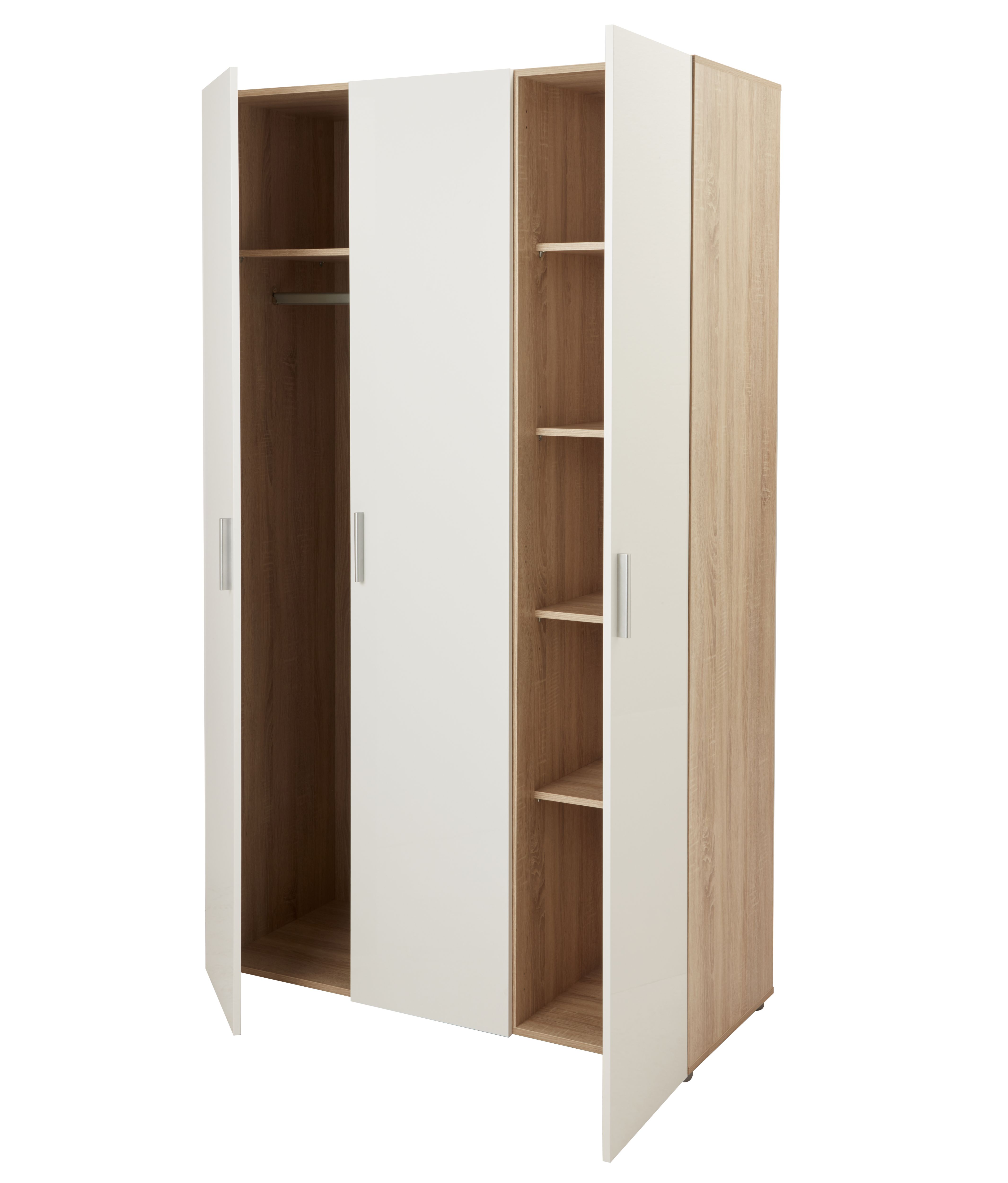 Lamego Modern Matt & high gloss white oak effect Triple Wardrobe (H)2009mm (W)1181mm (D)497.5mm