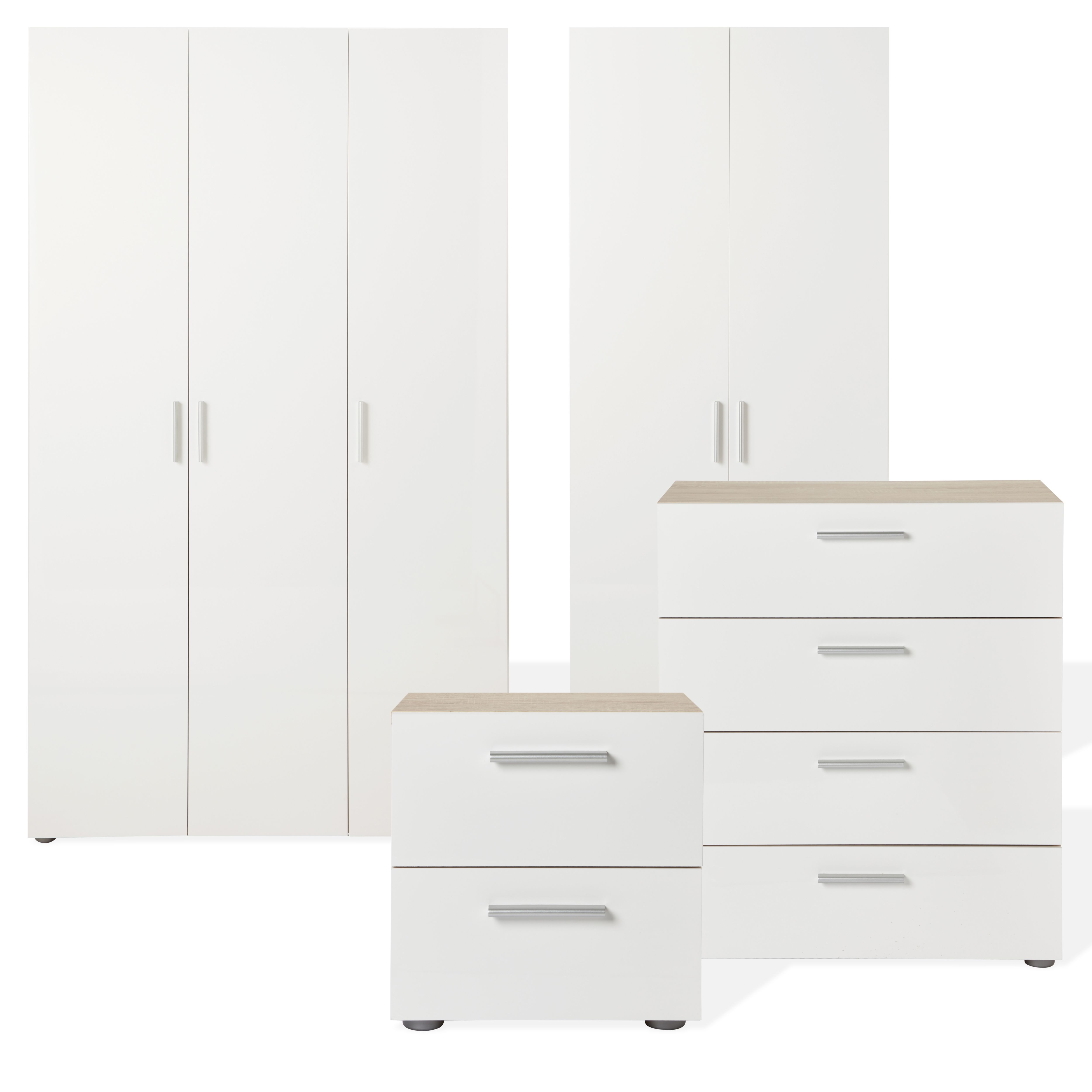 Lamego Modern Matt & high gloss white oak effect Triple Wardrobe (H)2009mm (W)1181mm (D)497.5mm
