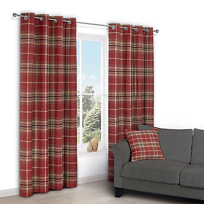 Lamego Red Check Lined Eyelet Curtains, Red Checked Curtains Next