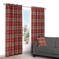 Lamego Red Check Lined Eyelet Curtains (W)228cm (L)228cm, Pair