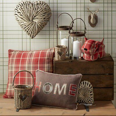 Lamego Tartan Cream red Cushion L 50cm x W 50cm