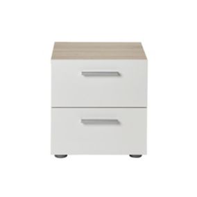Lamego White oak effect 2 Drawer Non extendable Bedside table (H)423mm (W)400mm (D)402.5mm