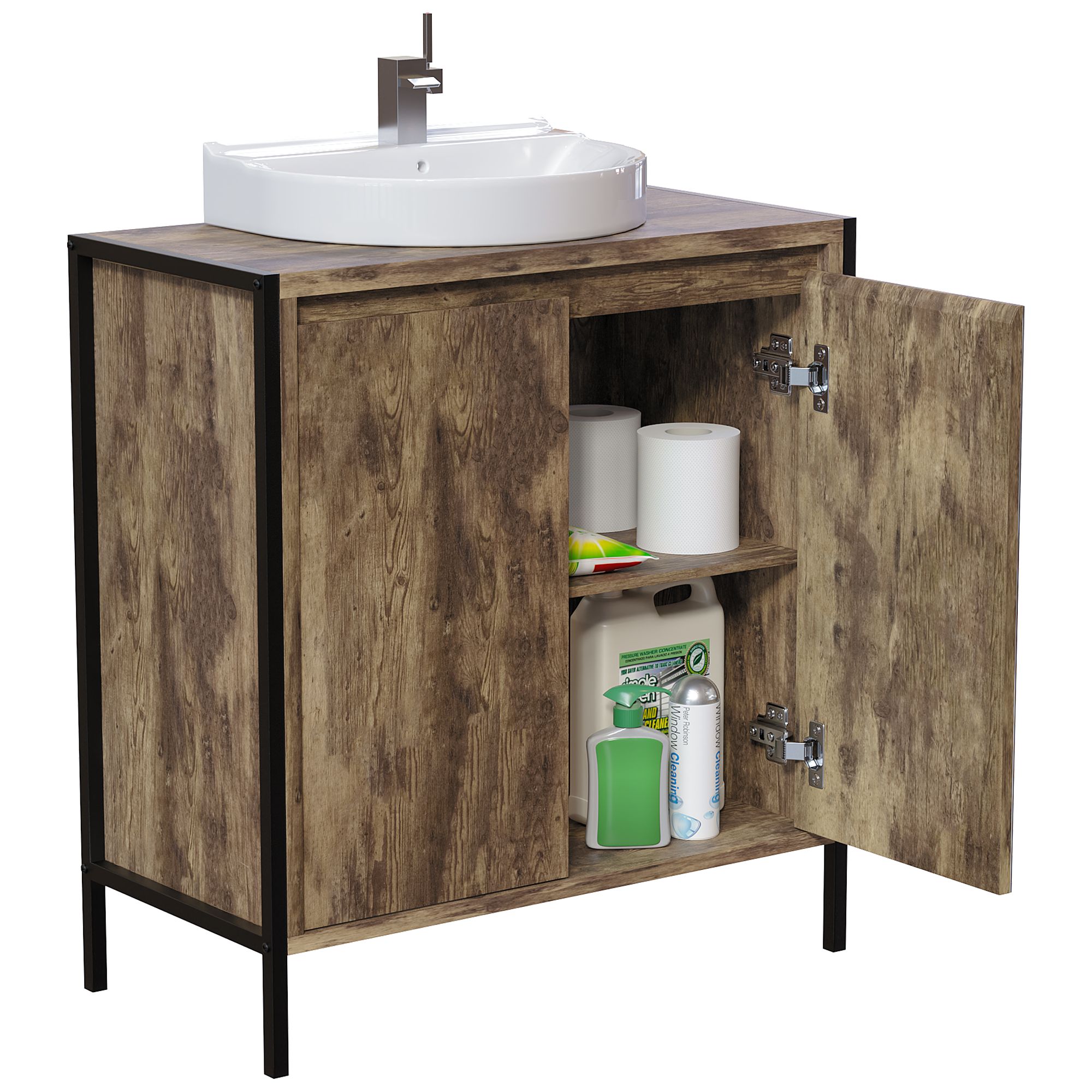 Lana Matt Brown Freestanding Double Bathroom Sink cabinet (H) 650mm (W) 600mm