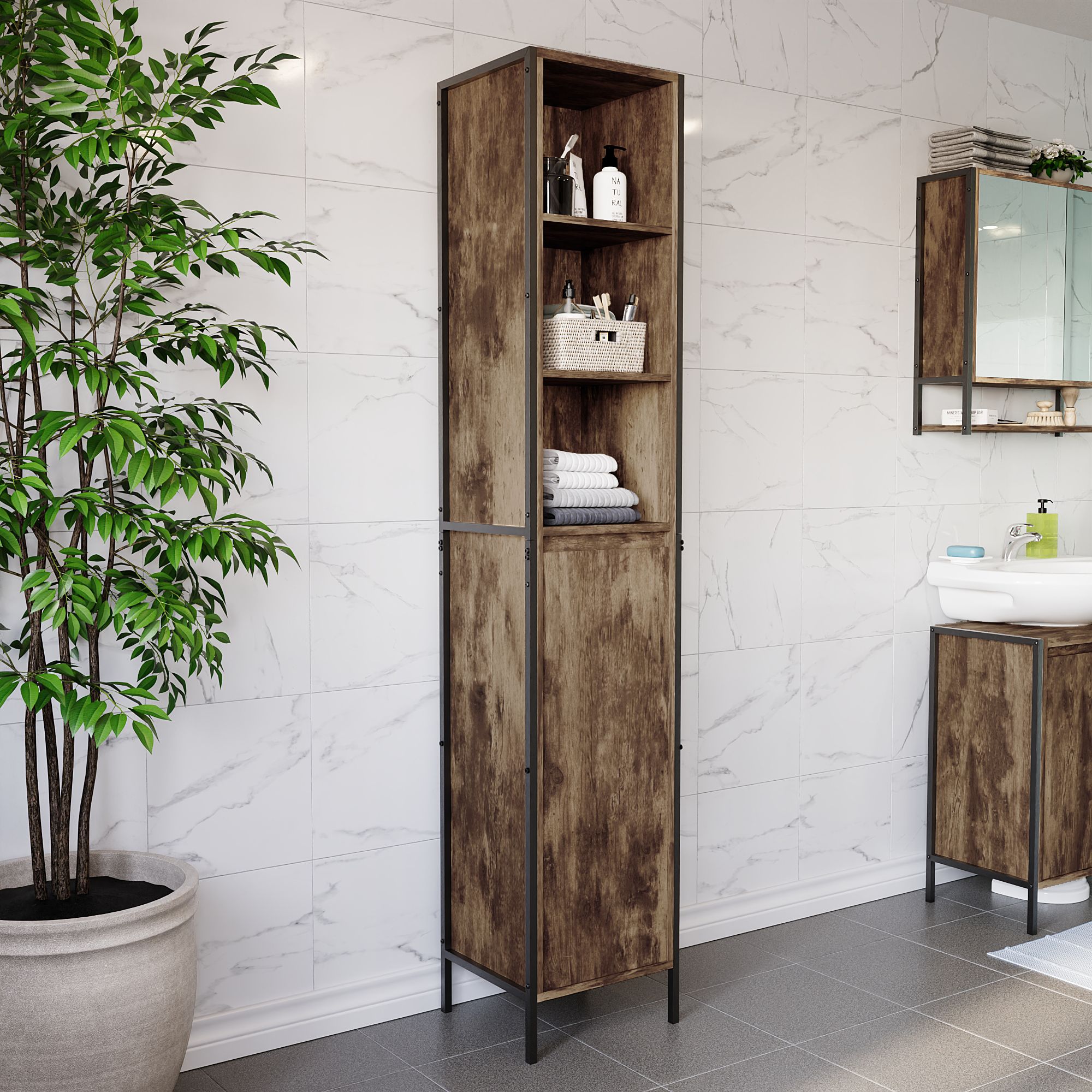 Rustic tall deals bathroom cabinet