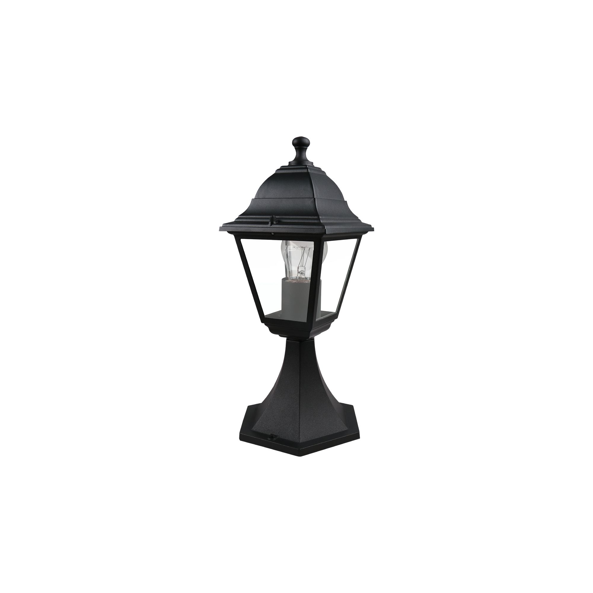 Lantern Black Mains-powered 1 lamp Outdoor Post light (H)370mm