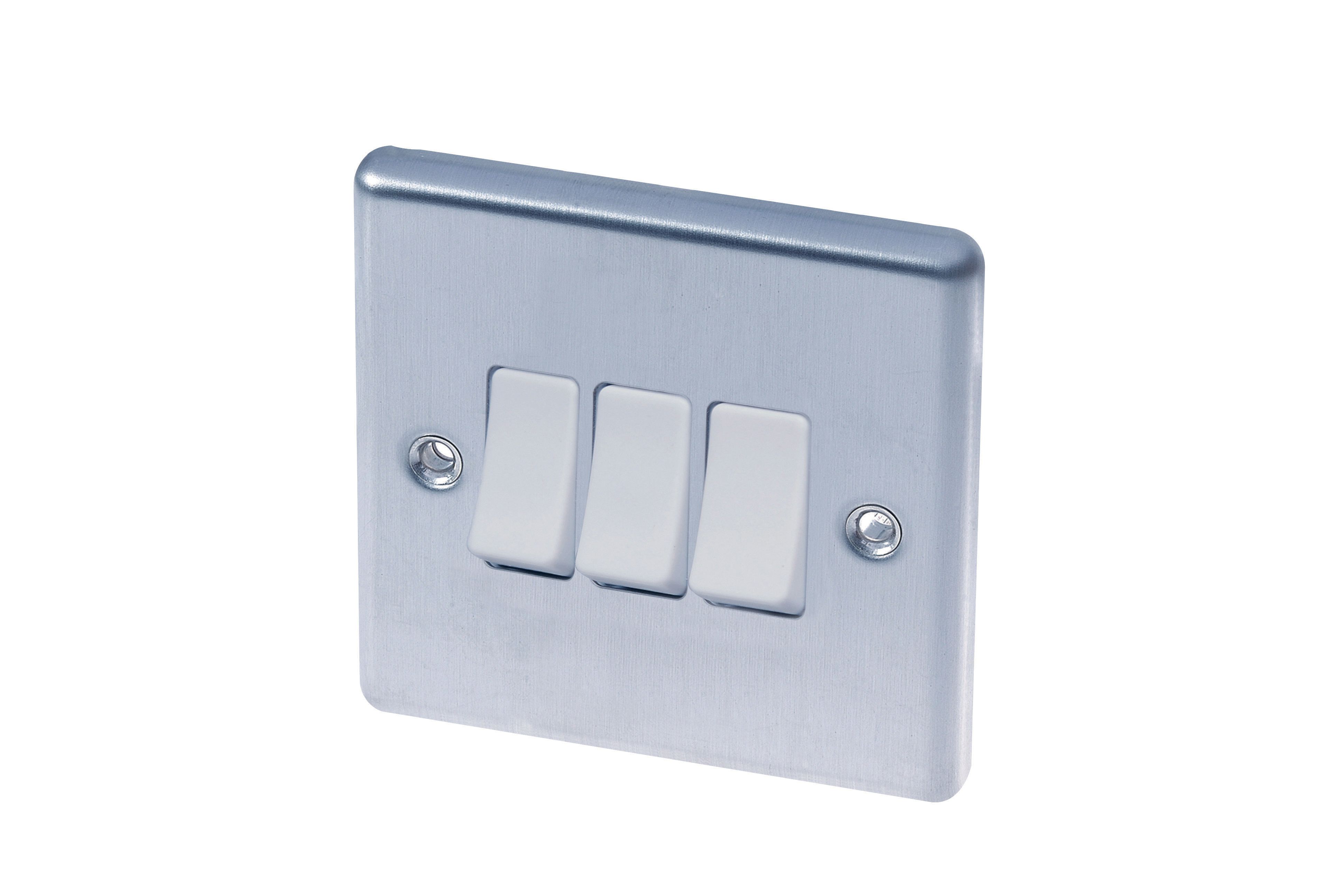 LAP 10A 2 way 3 gang Switch White Stainless steel effect