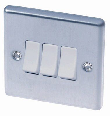 LAP 10A 2 way 3 gang Switch White Stainless steel effect