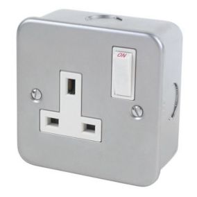 LAP 13A Grey 1 gang Metal-clad switched socket with White inserts