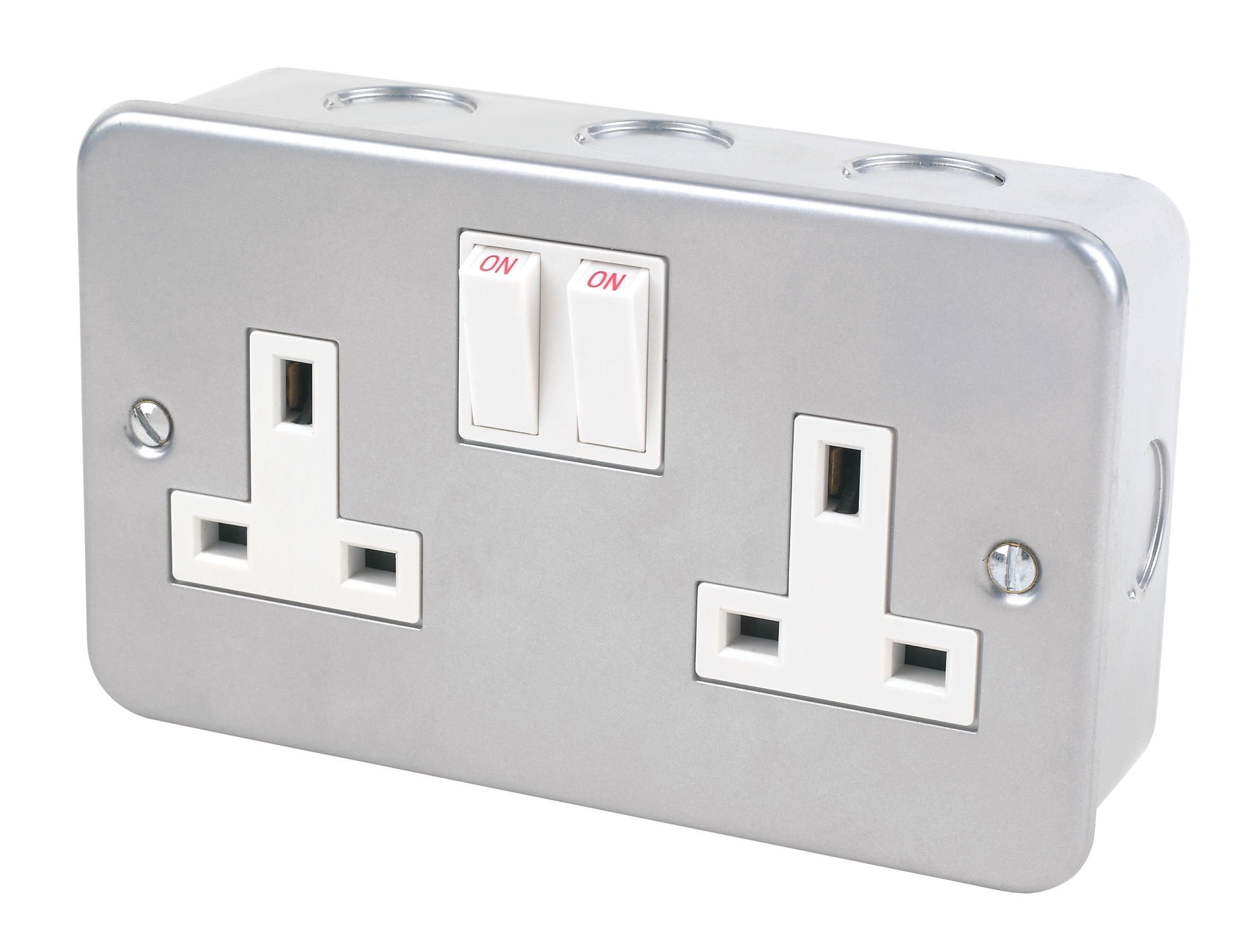 LAP 13A Grey 2 gang Metal-clad switched socket with White inserts | DIY ...