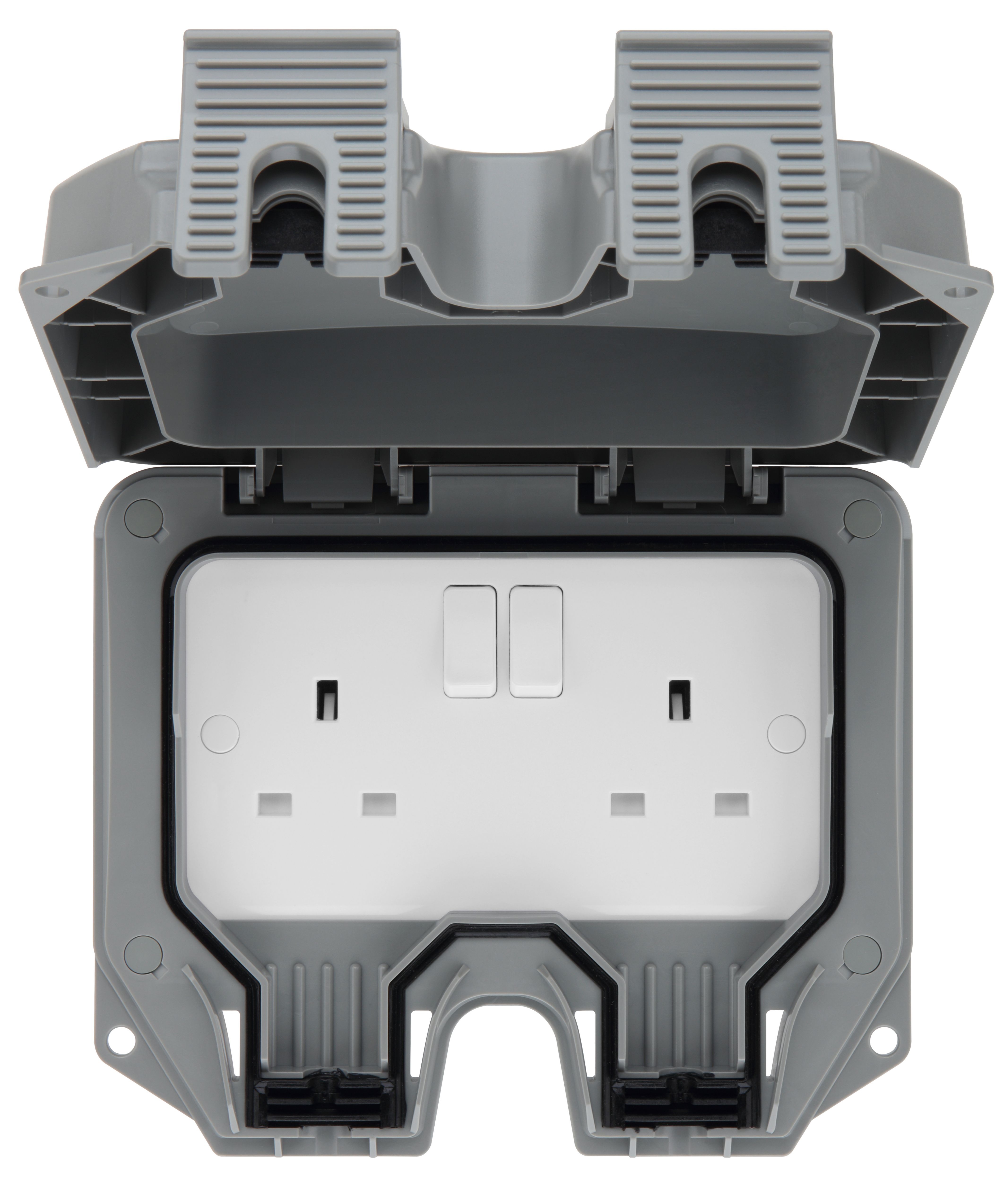 LAP 13A Grey 2 gang Outdoor Weatherproof switched socket