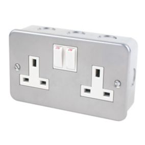 LAP 13A Grey 2 gang Switched Metal-clad switched socket with White inserts