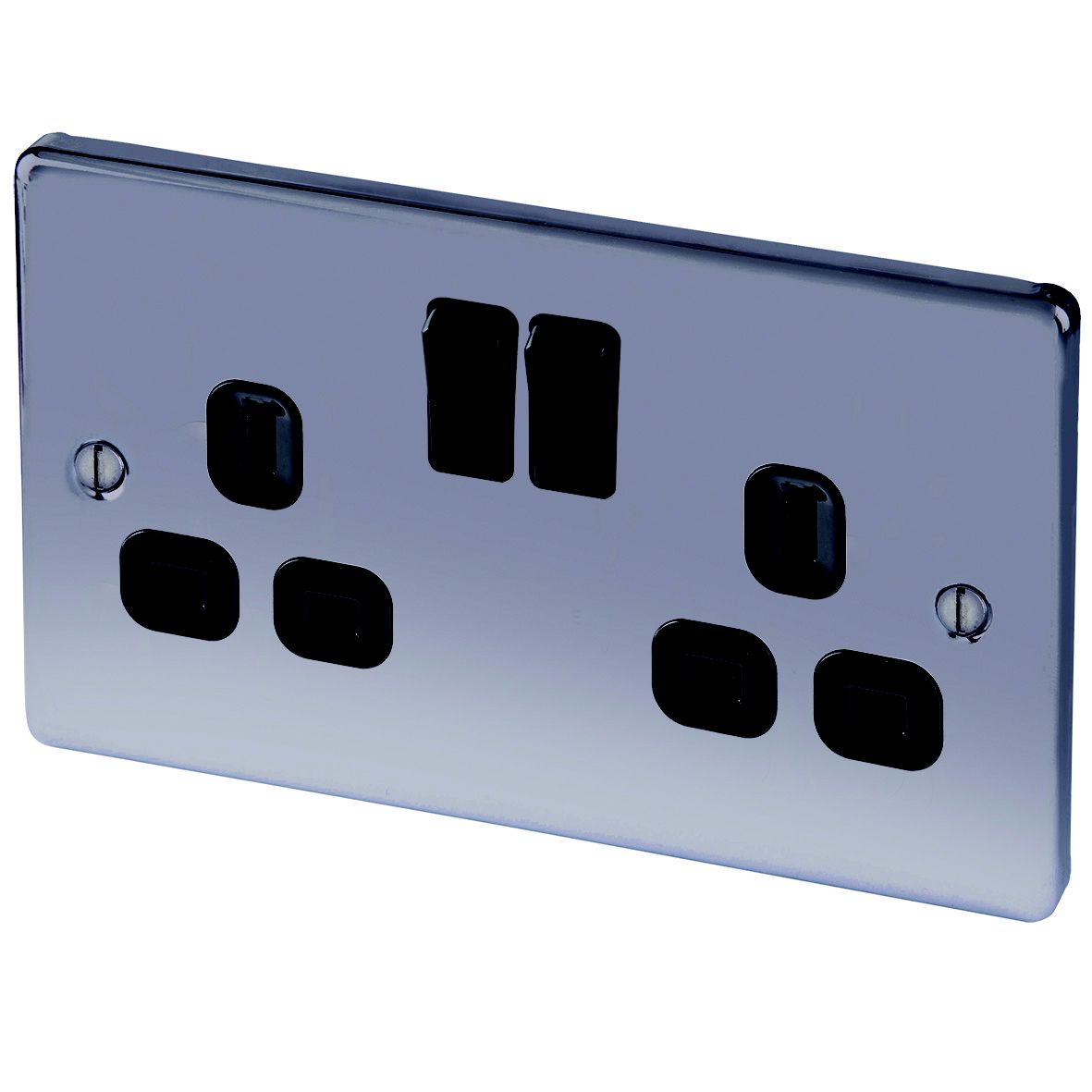 LAP Black 13A Switched Socket with Black inserts