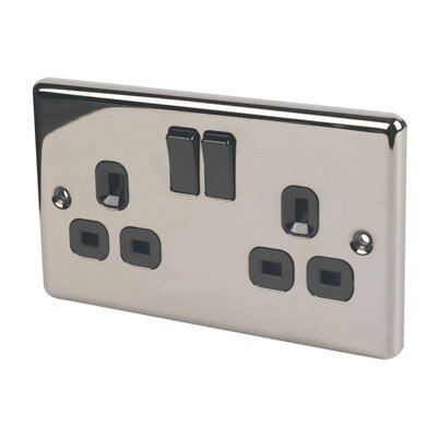 LAP Black 13A Switched Socket with Black inserts