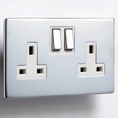 LAP Chrome 13A Screwless Switched Socket with White inserts
