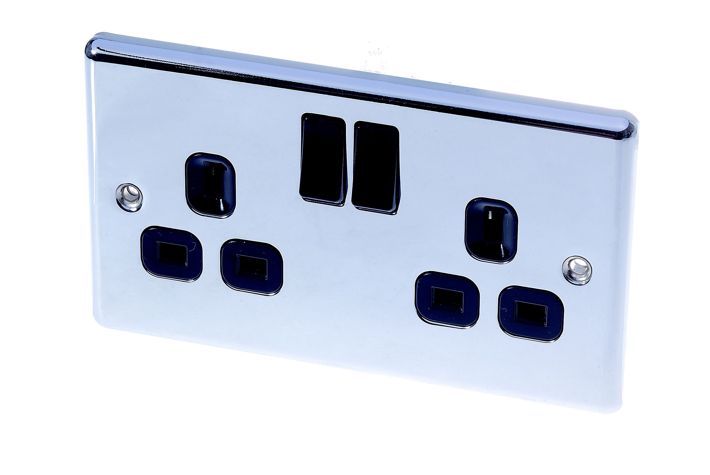 LAP Chrome effect 13A 240V Gloss Silver Socket, Pack of 5