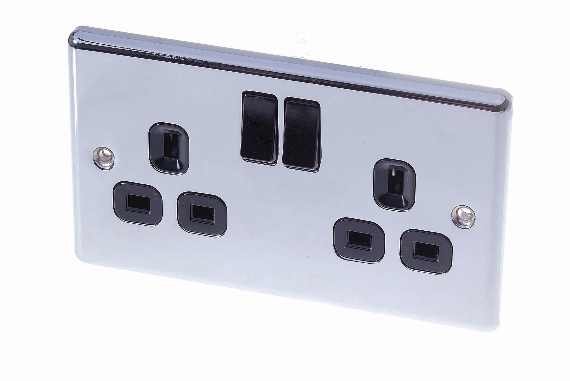 LAP Chrome effect 13A 240V Gloss Silver Socket, Pack of 5
