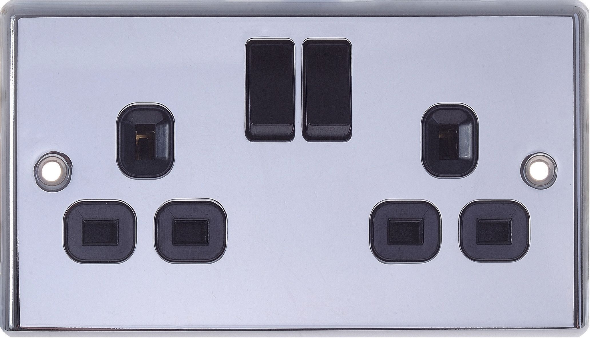 LAP Chrome effect 13A 240V Gloss Silver Socket, Pack of 5