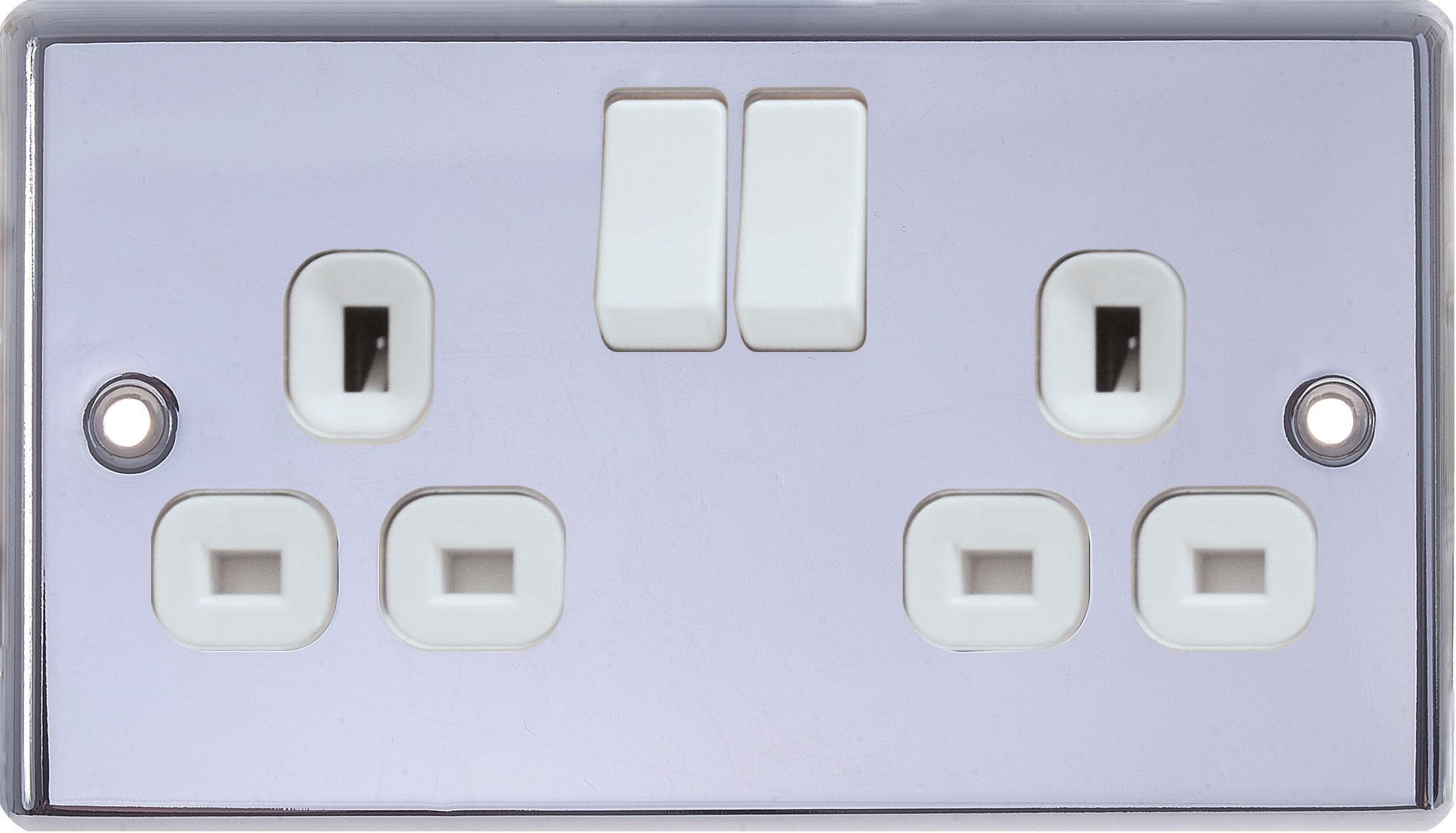 LAP Chrome effect 240V Gloss Silver Socket, Pack of 5