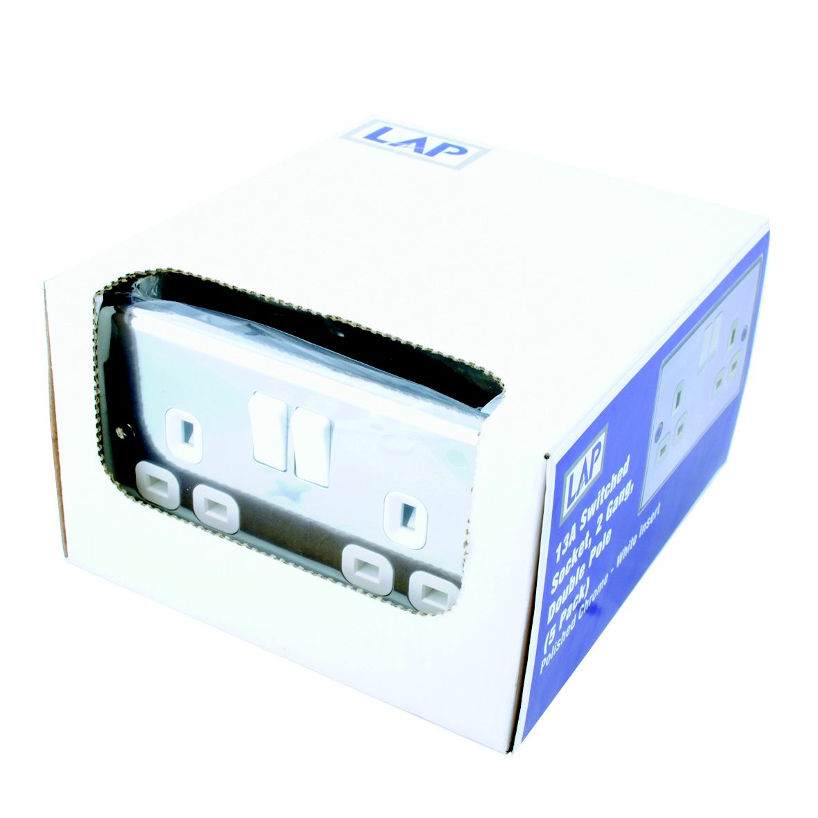 LAP Chrome effect 240V Gloss Silver Socket, Pack of 5